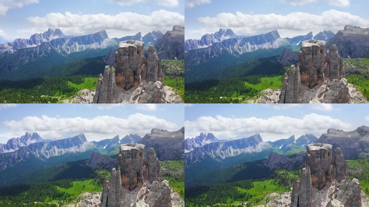 4k无人机飞行显示了神奇的风景如画的岩石，山谷和山脉遥遥领先