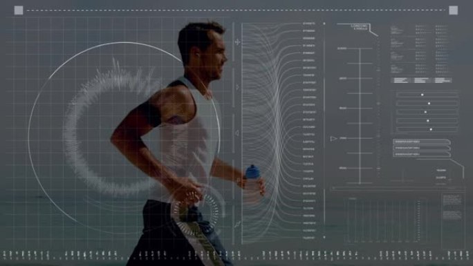 健身男子跑步数据处理动画
