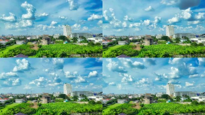 曼谷市绿地多云天空的公寓建设项目。