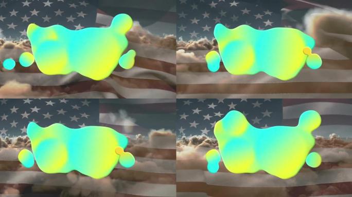 美国云和国旗上复制空间的语音气泡动画