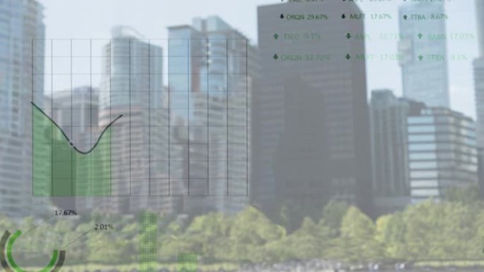 城市景观上的统计和金融数据处理动画