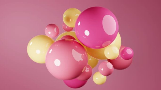 具有3d球体簇的抽象组成。粉色光泽逼真的气泡。球的未来背景