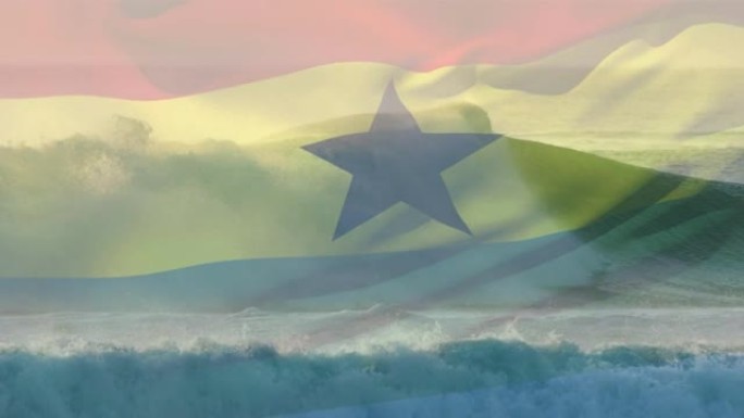 数字组成挥舞加纳国旗对抗海浪在海