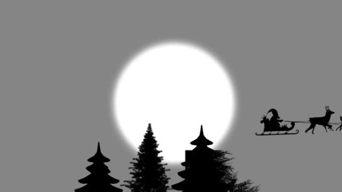 圣诞老人在雪橇上与驯鹿的动画落在灰色背景上