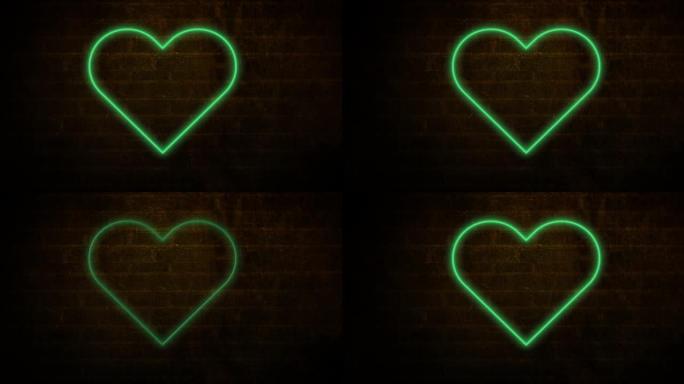 砖墙上闪烁的霓虹灯心图标的动画