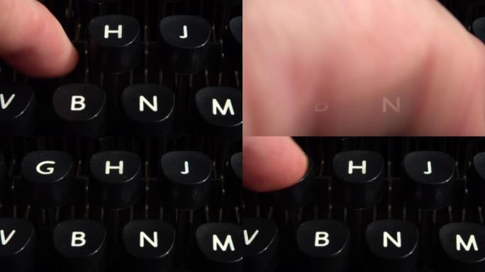 一个人用手指按在老式打字机的钥匙上。
