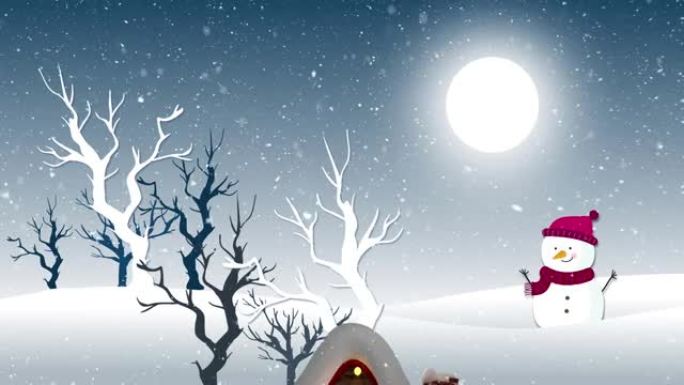 雪落在房子和雪人上的动画