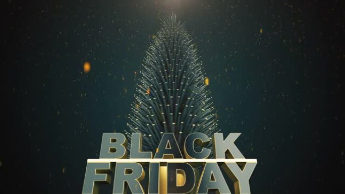 黑色星期五概念，带有旋转圣诞树和五彩纸屑循环背景