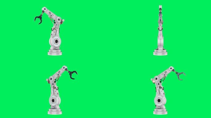 在绿色屏幕上隔离的机器人手或机械臂