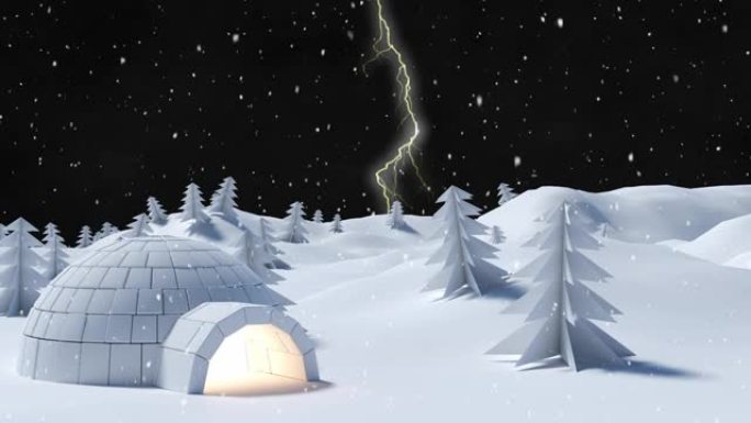 雪屋在冬季景观上飘落的动画