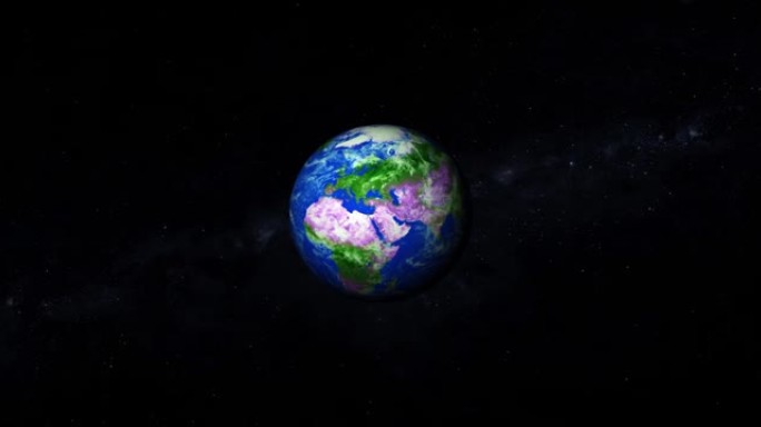 3d渲染照片逼真地球行星。美丽的绿色地球行星，有五颜六色的星系或星云。从太空看地球的前视图，云和绿色