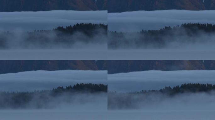 雾在杰克逊湖上空移动