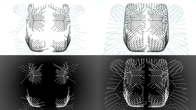 4k白色bg上的抽象黑色线框。Ai不断增长的线的几何图案形成立方体，计算分支，节点和交点。通过人工智