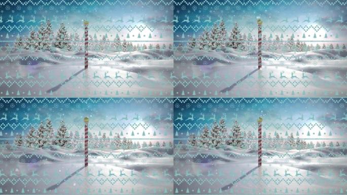 圣诞传统图案设计在冬季景观上对北极的无缝运动