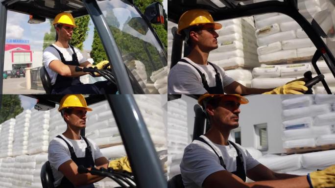 男子在回收设施驾驶叉车