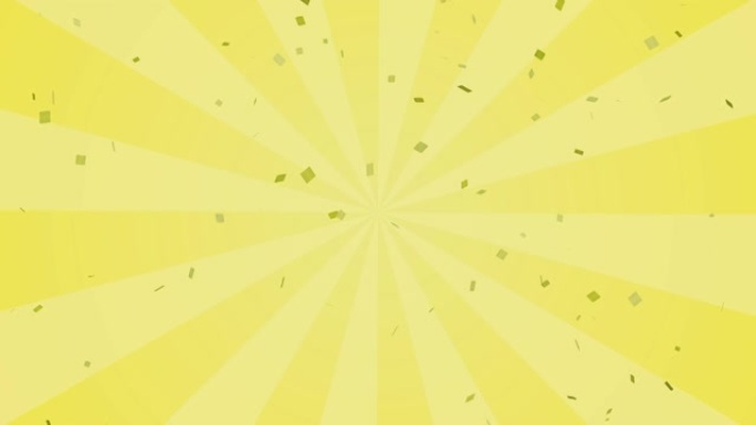 黄色阳光背景和五彩纸屑(无缝循环)