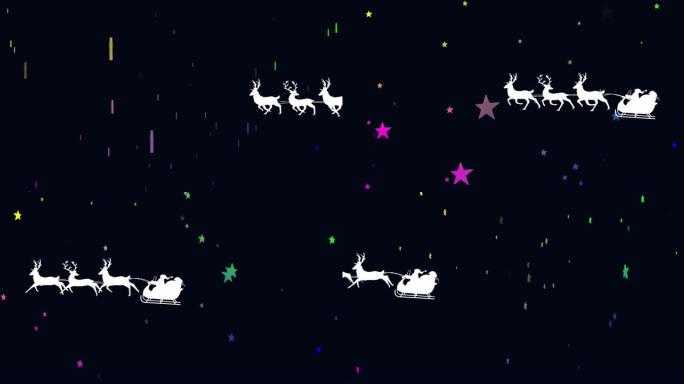 黑色背景上的圣诞老人雪橇动画