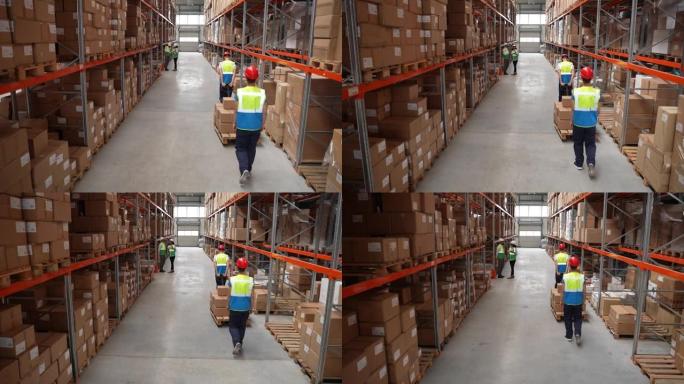 装有纸板箱的货架的仓库