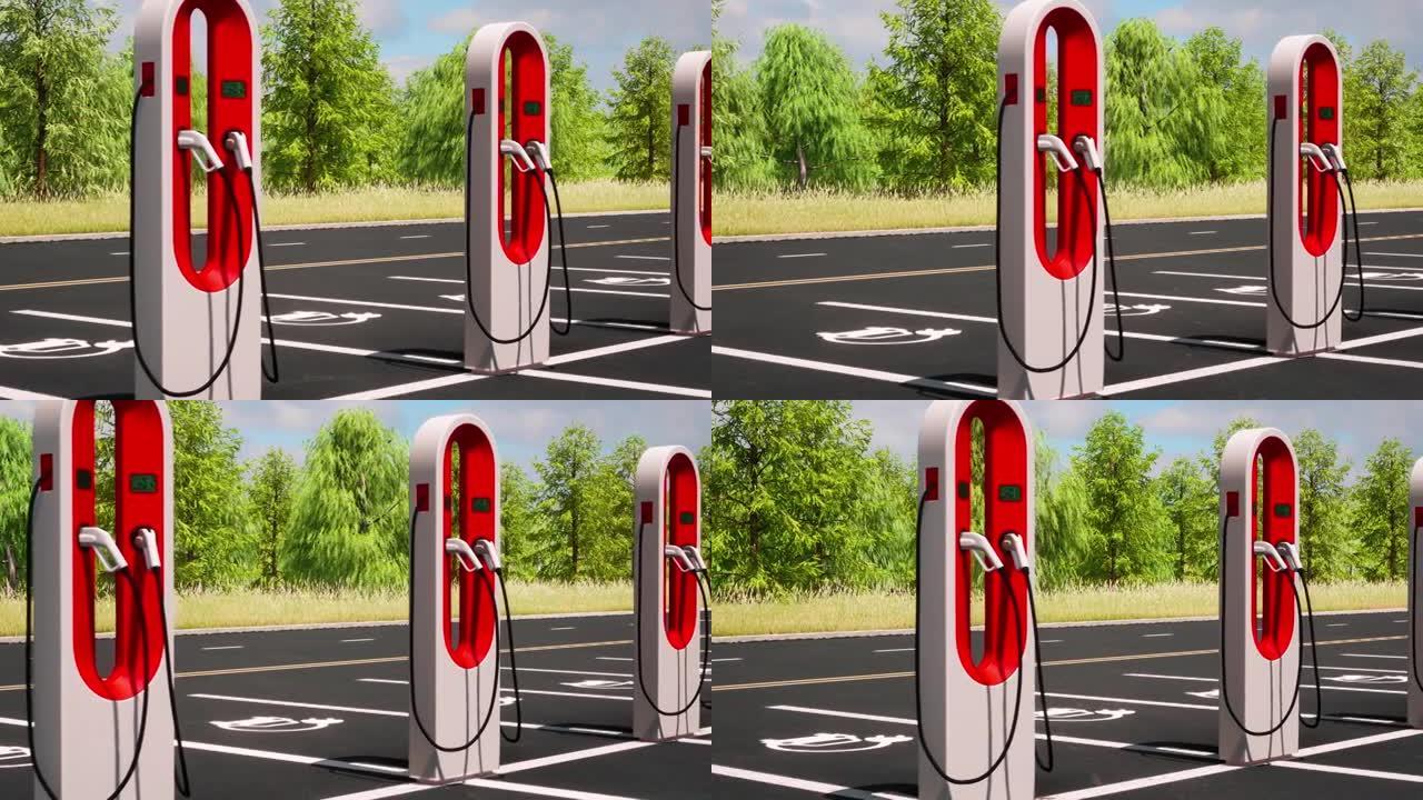 一种在非城市环境中使用红色汽车充电器的户外电动汽车充电设施