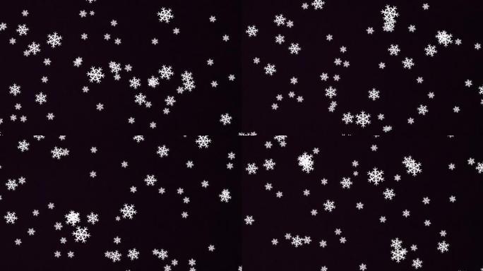 黑色背景下掉落的多个雪花图标的数字动画