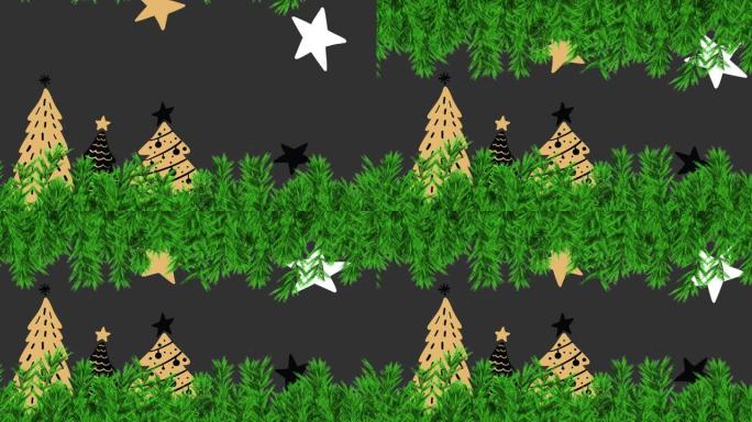 圣诞树图案上的杉木树枝动画