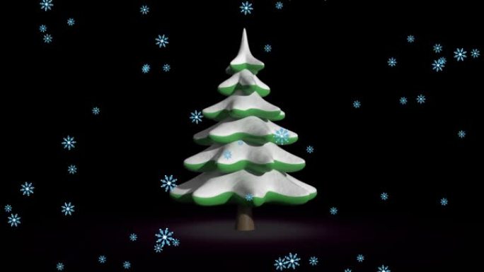 雪落在旋转的枞树上的动画