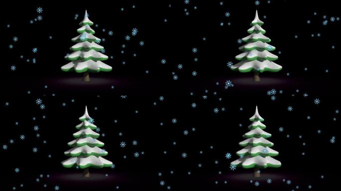 雪落在旋转的枞树上的动画