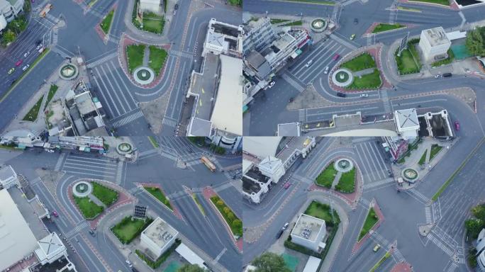 华南丰路口或泰国曼谷市中心交通路口的定时鸟瞰图。智慧城市金融区和概念技术。