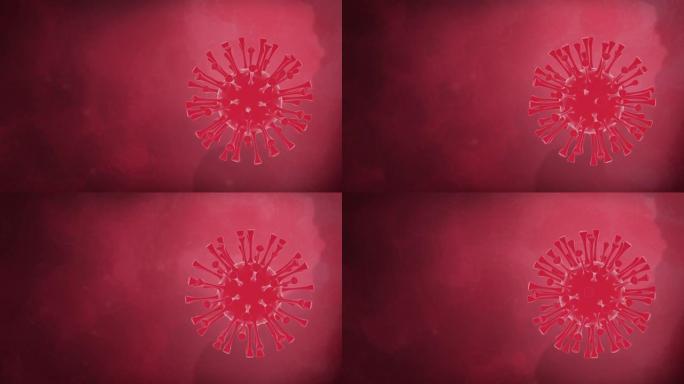 新型冠状病毒肺炎病毒粒子在红色流体背景与复制空间