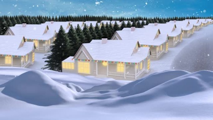 冬天风景下的雪落在房屋上的动画