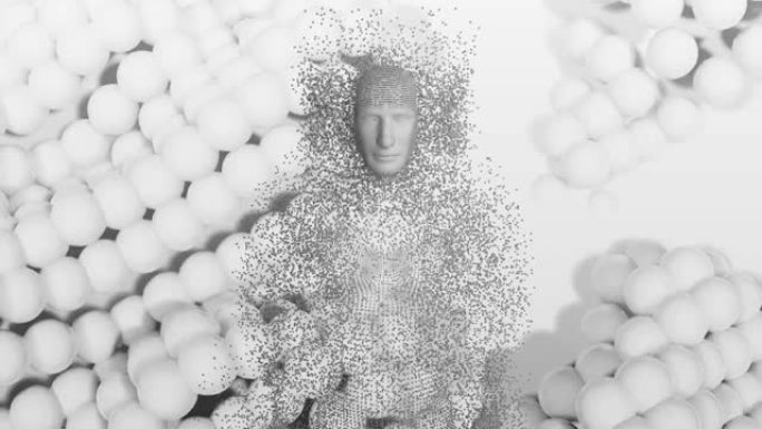 3d白色背景上爆炸粒子形成的人体动画