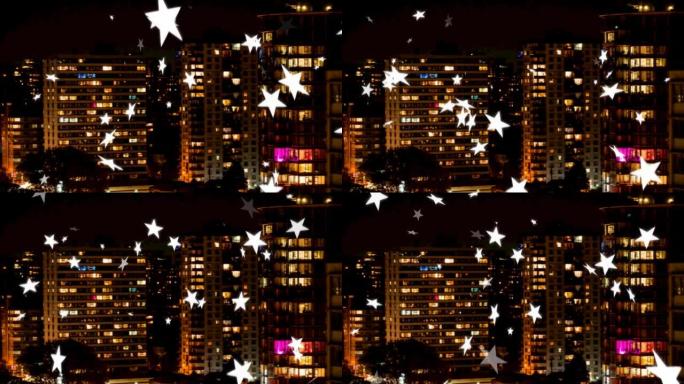 夜间城市景观中流星的动画