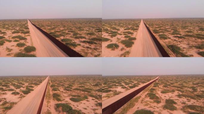国际边界墙沿新墨西哥州绵延数英里。美国和墨西哥奇瓦瓦州