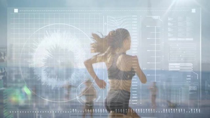 健康女性跑步数据处理动画