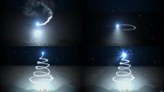 黑色背景上的圣诞星制作圣诞树形状的动画