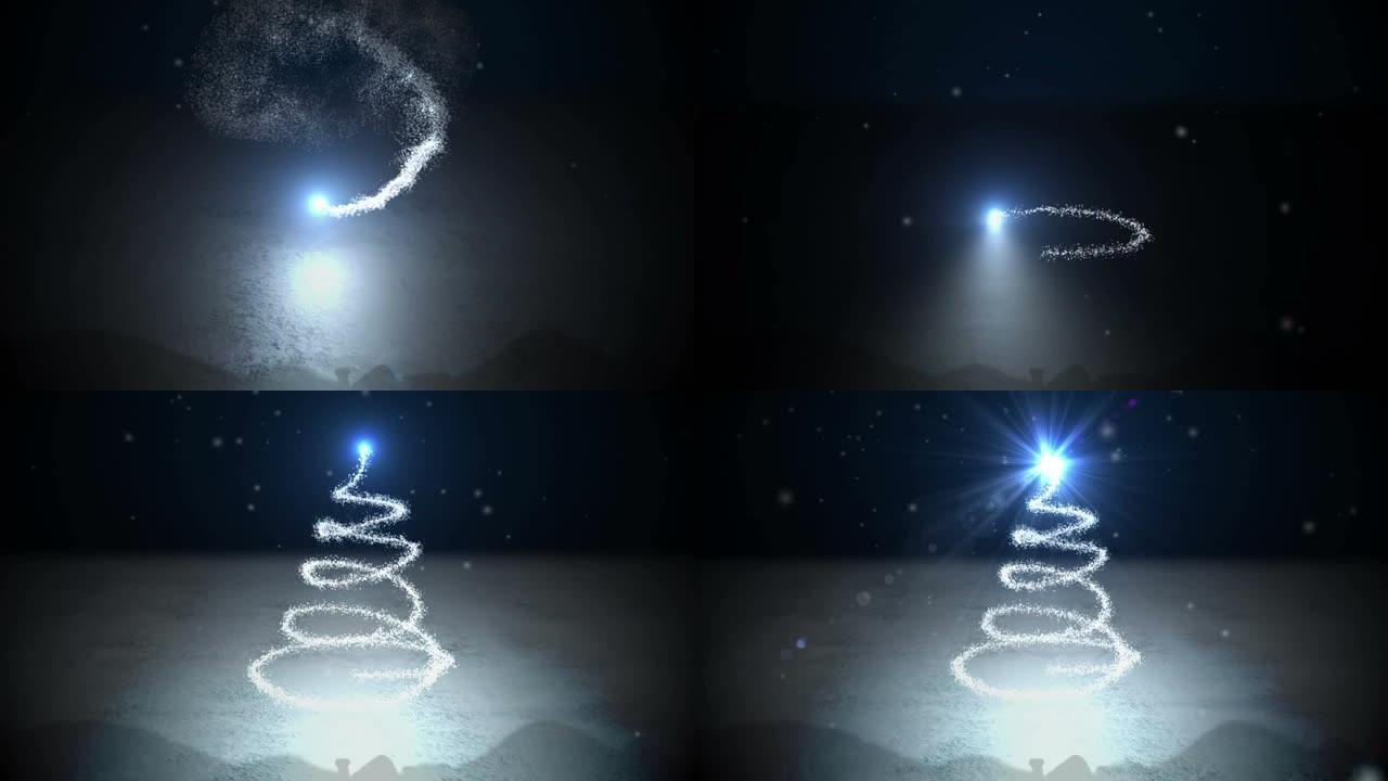 黑色背景上的圣诞星制作圣诞树形状的动画