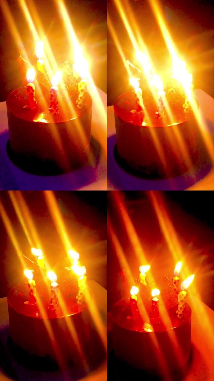 蜡烛燃烧和吹灭的生日蛋糕