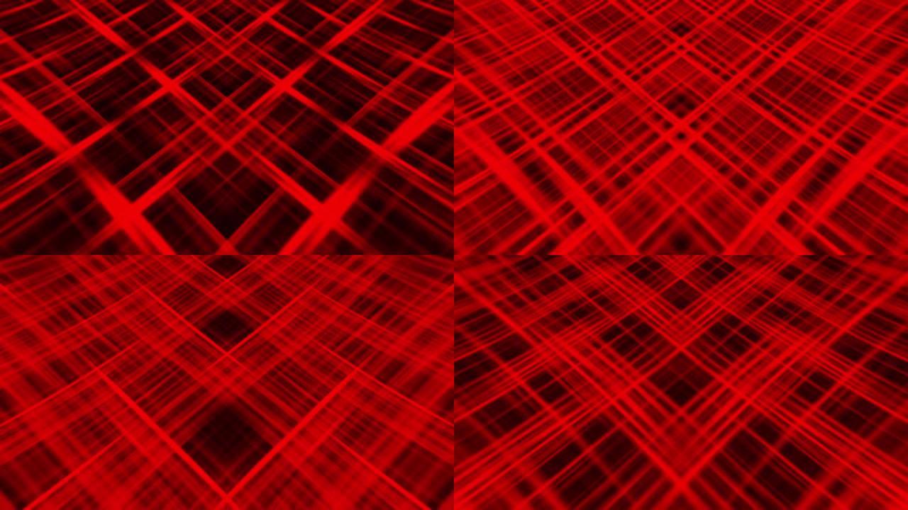 黑色背景上的环状抽象红色渐变光十字图案，运动图形。4K 3D无缝循环幻觉迷幻十字线图案装饰背景，适用