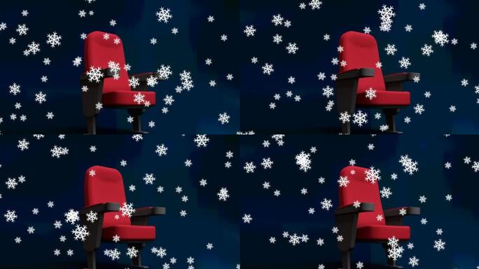 在单个红色电影院上落下的雪动画