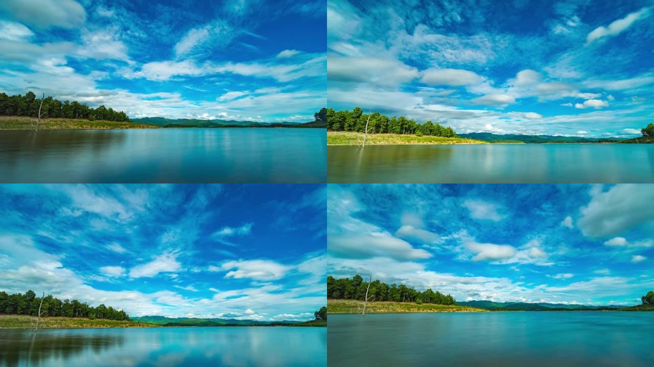 T/L风景秀丽的热带湖泊，蓝天云朵