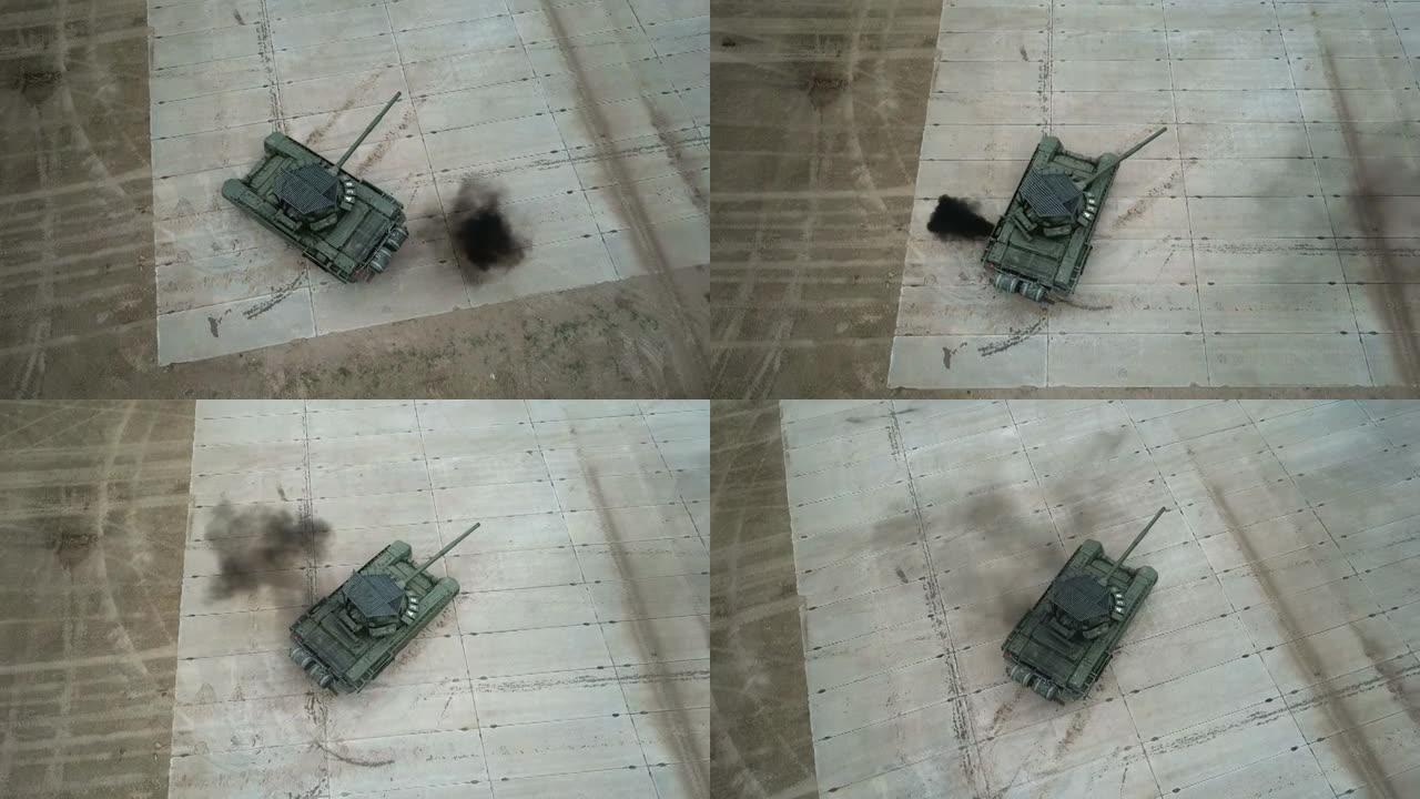 鸟瞰图-重型坦克练习炮塔旋转运动