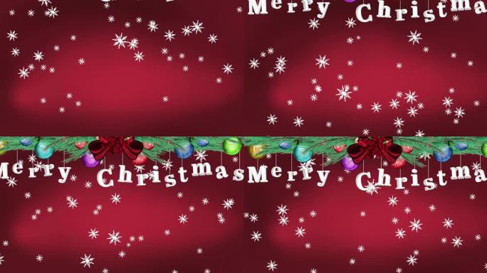红色背景上的圣诞问候和装饰动画