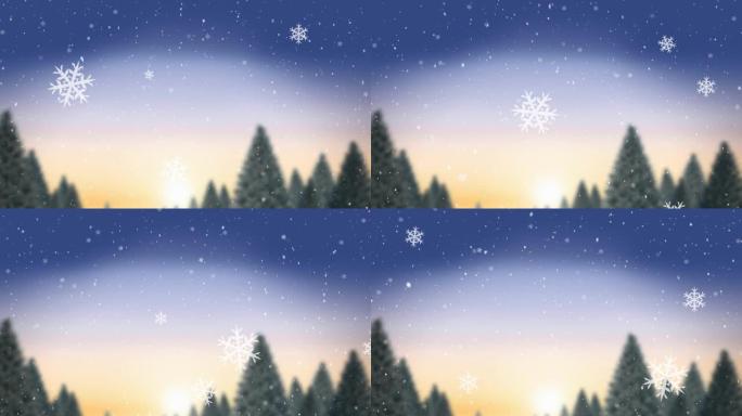 冬季景观和北极光下的积雪动画