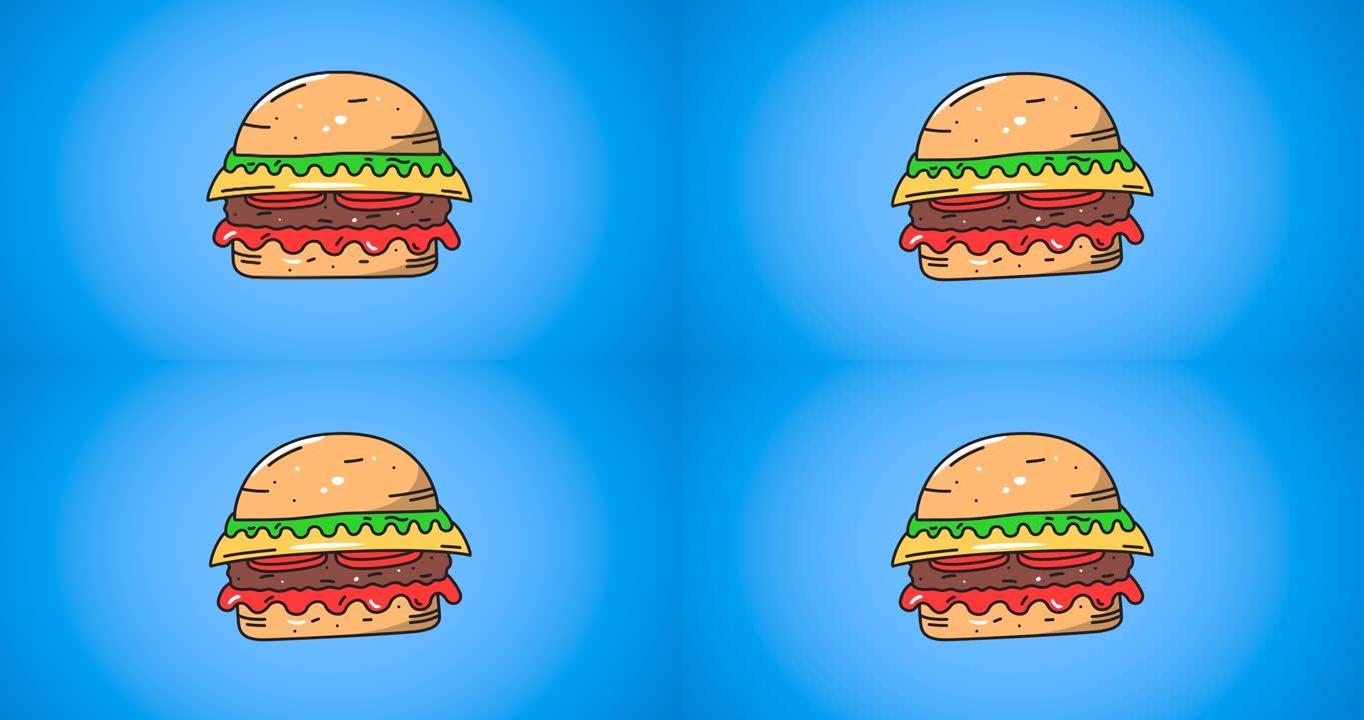 蓝色背景上移动汉堡的动画