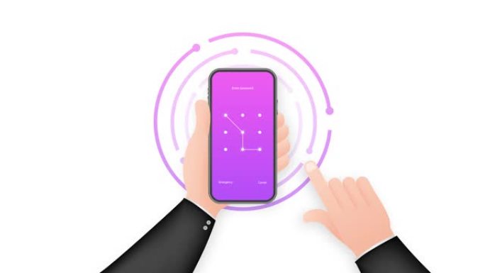屏幕锁定身份验证密码智能手机背景模板电话ID识别屏幕锁定密码图示。运动图形