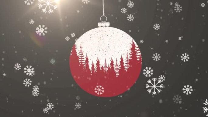 雪花落在圣诞节摆设上的动画