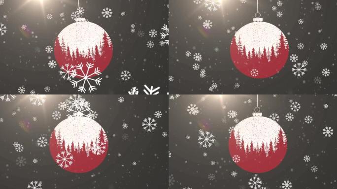 雪花落在圣诞节摆设上的动画