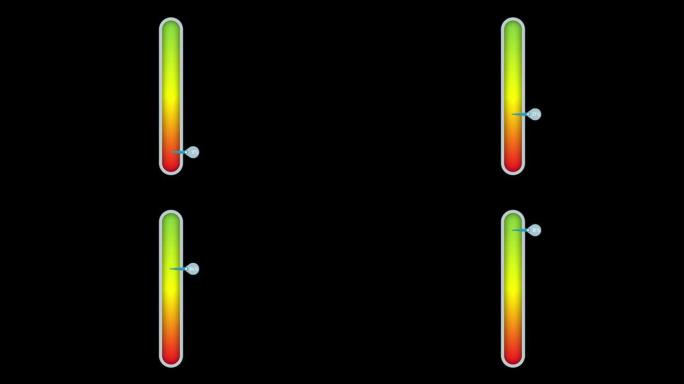 用绿色红色渐变和侧面的百分比箭头测量水平。进度指示条模板。运动图形视频动画