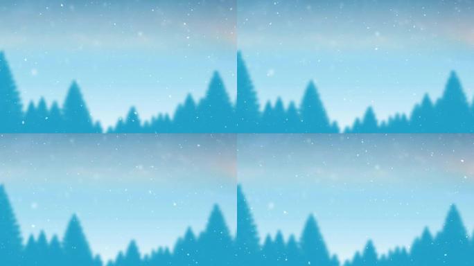 蓝色的杉木上的雪的动画