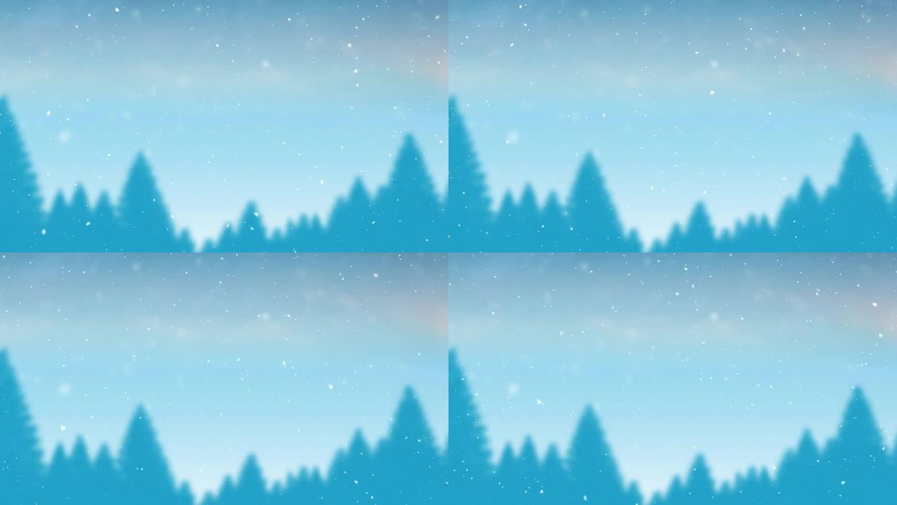 蓝色的杉木上的雪的动画